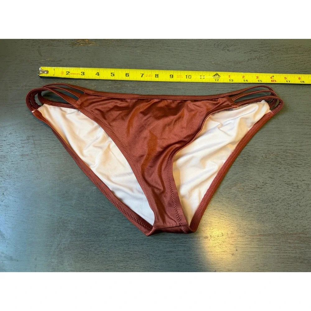Shade & Shore Rust Copper Metallic Strappy Bikini Bottom Large L Low Rise